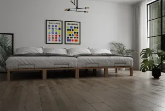 Gigapur G56 Co-Sleepingbett 320x200 cm | XXL Holzbett Kiefer massiv naturbelassen | Inkl. Lattenrost & Matratzenbügel | Fußhöhe 25 cm | Modul-Bett  200 | 320 | Fuß 25cm Rahmen 4cm Gesamt 29cm
